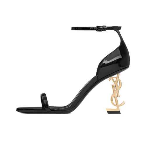 SAINT LAURENT One Ремешок Сандалии Логотип Высокий Каблук 8,5 см Женские Черные