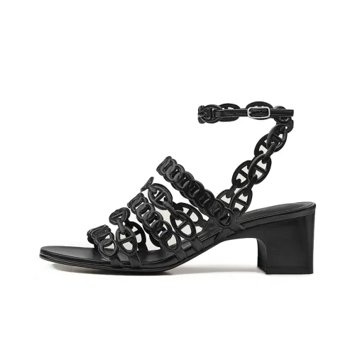 HERMES Enchainee One Ремешок Сандалии Женские Черные