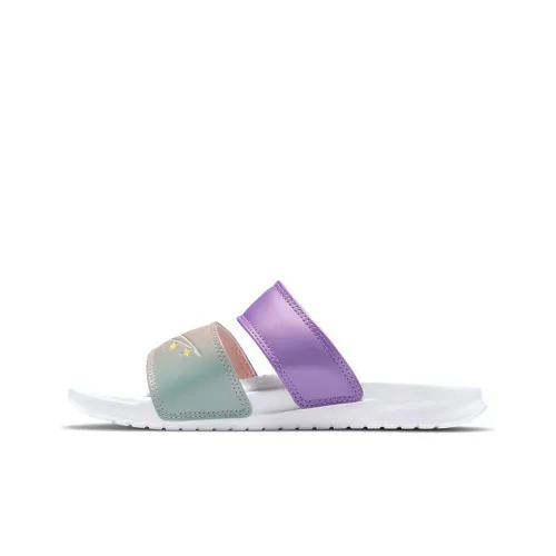 Nike Benassi Duo Ultra Slide Резина Подошва Быстросохнущие Слипоны Женские Розовый Фиолетовый Градиент