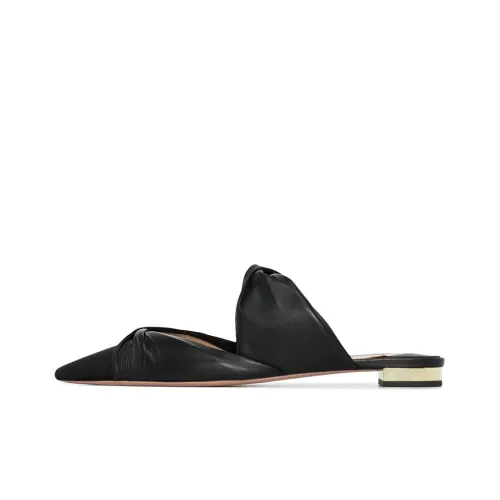 AQUAZZURA Кожаные домашние тапочки с пэчворком женские черные