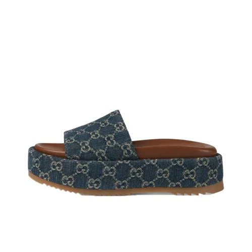 GUCCI Denim Stylish Sandals Women's Blue Brown