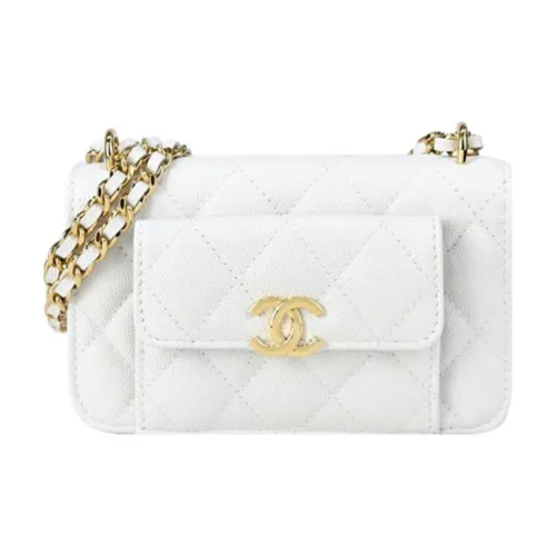 CHANEL WOC С рельефом Тисненый Коровья кожа Клатч Сумка через плечо Мини Женская Белая