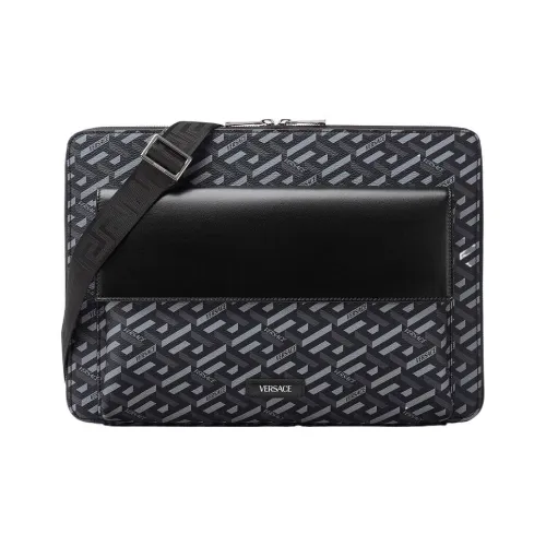 VERSACE Полиуретан Ноутбук Сумка Ручная Сумка Сумка через плечо Стандартная Мужская Черная