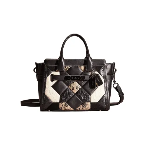 COACH Swagger Кожа Тоут Сумка Сумка для покупок Сумка Сумка через плечо Женская Черная