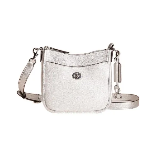 COACH Chaise Галечная кожа Курьерская сумка Сумка через плечо Маленький Women's Silver Белый