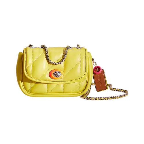 COACH Pillow Madison Кожа Сумка-подушка Сумка на плечо Маленькая Женская Серебряный Оранжевый Желтый