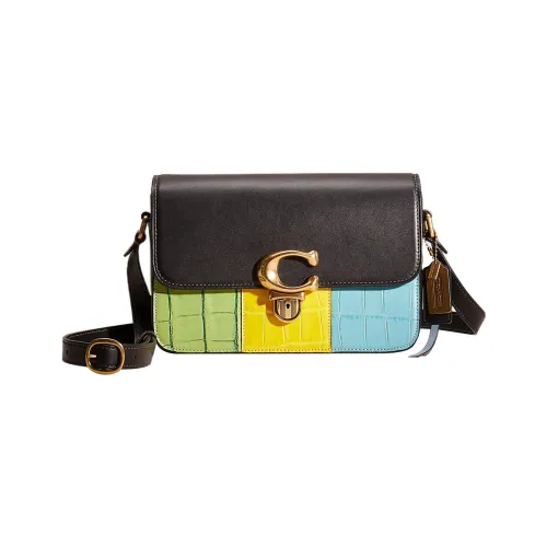 COACH Studio Крокодиловый узор Кожа Дубленый Перчатки Конверт Сумка Сумка через плечо Средняя Женская Черная и Разноцветная