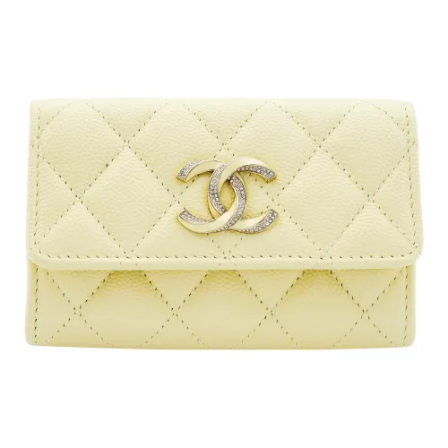 CHANEL Яркий с рельефом зернистая кожа личи коровья кожа кошелек держатель для карт женский светло-желтый