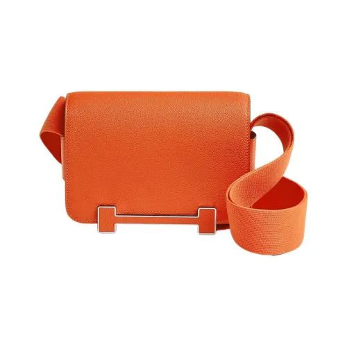 HERMES Geta Mysore Шевро Деревянные Сандалии Сумка Сумка через плечо Сумка на плечо Женская Алюминиевая Киноварь Оранжевая