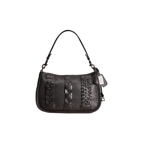 COACH Cary Каменная кожа Седло Сумка Сумка через плечо Большая Женская Черная