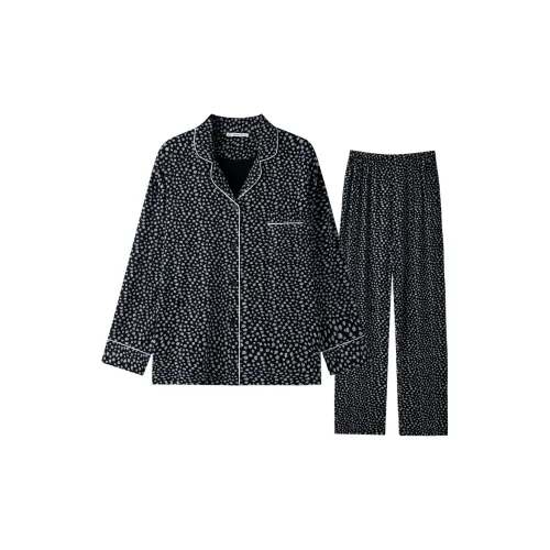 MEITENG Пижамный комплект Весенний и Осенний Женский Черный
