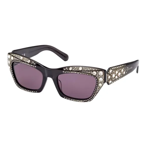 Swarovski Ацетат Искусственный кристалл Кошачий глаз Солнцезащитные очки Женские Черный