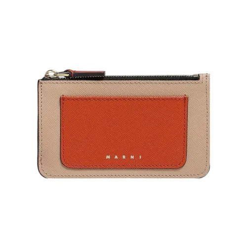 MARNI Основная часть Телячья кожа Кошелек Картхолдер Женские Коричневый Кирпично-красный