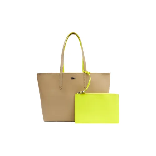 LACOSTE Покрытый холст Комбо Сумка Тоут Сумка Сумка для покупок Сумка через плечо Сумка Обычная Женская Коричневая Желтая