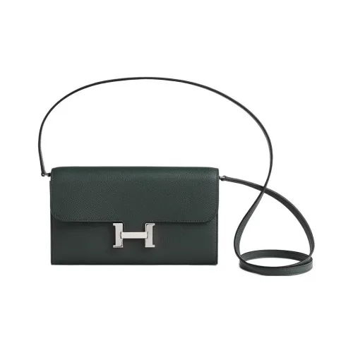 HERMES Constance To Go Кожа Evercolor Cavale Canvas Strap Wallet Crossbody Bag Women's Rousseau Green