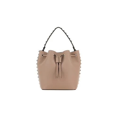 Valentino Rockstud Телячья кожа Ведрообразная сумка Сумка через плечо Сумка Маленькая Женская Коричневая