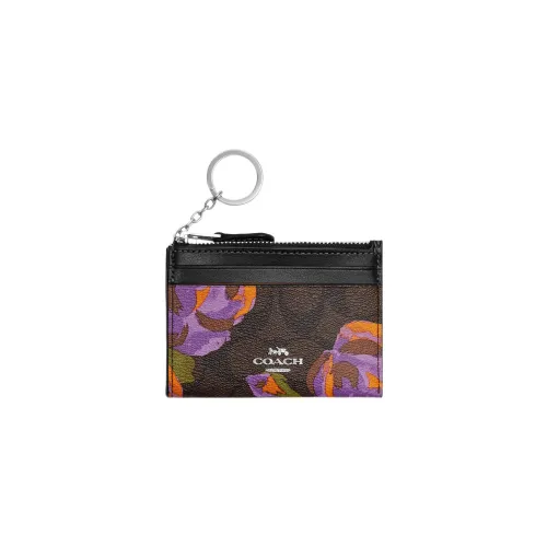 COACH Mini Id Skinny Холст с кожей Мелочь Кошелек Картхолдер Женские Кофе