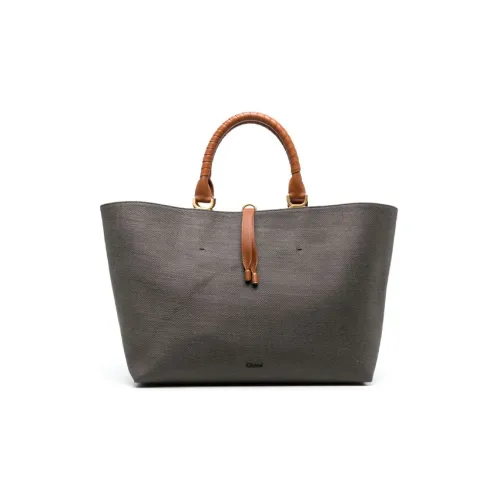 Chloe Marcie Linen Calfskin Tote Bag Shopping Bag Women's Gray Brown