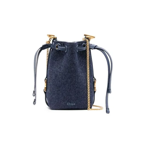 Chloe Хлопок Телячья кожа Ведрообразная Сумка Сумка через плечо Мини Женская Индиго