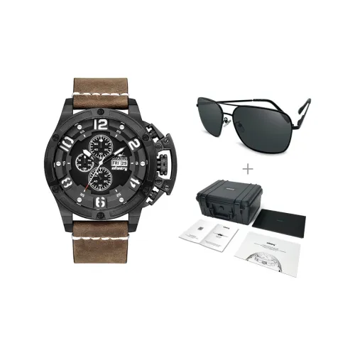 INFANTRY Pilot Series·Raichu Кварцевый механизм Естественная кожа Ремешок Часы Мужские Черный циферблат FXY0001