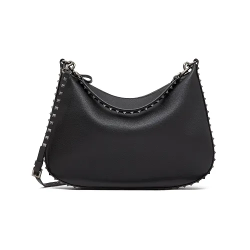 Valentino Rockstud Телячья кожа с рельефом Хобо Сумка Полумесяц Сумка Сумка через плечо Женская Черная