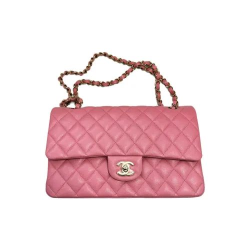 CHANEL Classic Flap CF Крупнозернистая текстура Телячья кожа Сумка через плечо Средний Женский Розовый