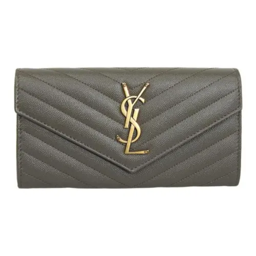 SAINT LAURENT MONOGRAM LEATHER Кошелек Женский Хаки Зеленый