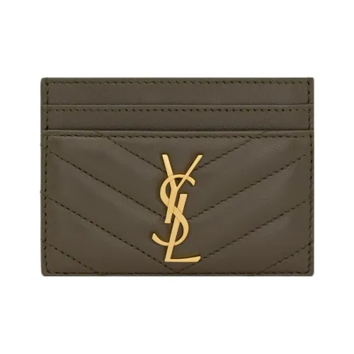 SAINT LAURENT Монограмма Sheepskin Картхолдер Женские Армейский зеленый