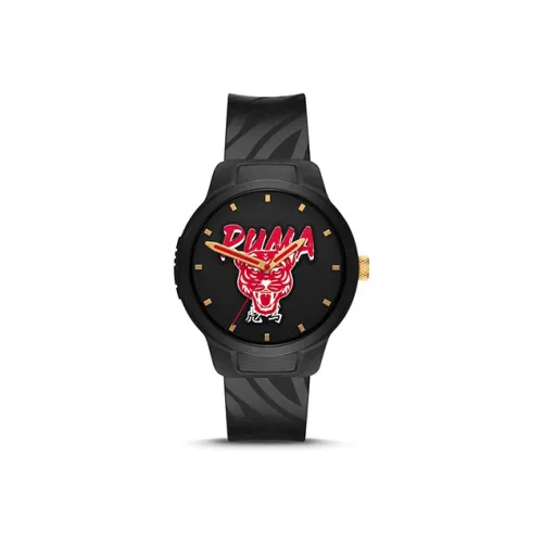 PUMA Наручные часы Кварцевый механизм Смольный ремешок 43 мм Черный циферблат Мужские часы