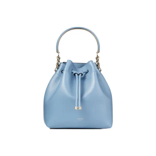 Jimmy Choo Гладкая Блестящая Телячья Кожа Ведрообразная Сумка Сумка через плечо Сумка Обычная Женская Дымчато-Синий