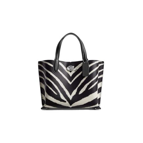 COACH Willow Телячья кожа Тоут Сумка Сумка для покупок Сумка среднего размера Женская Черно-белая