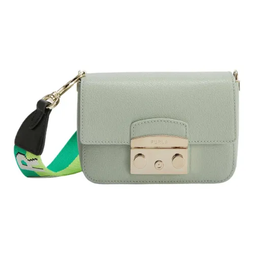 Furla Metropolis Collection Текстурированная Телячья Кожа Сумка через плечо Мини Женская Горчично-зеленая