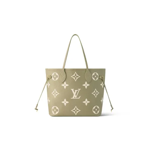 LOUIS VUITTON NEVERFULL Тисненая крупнозернистая текстура коровьей кожи сумка-тоут сумка для покупок сумка среднего размера женская светлый хаки крем