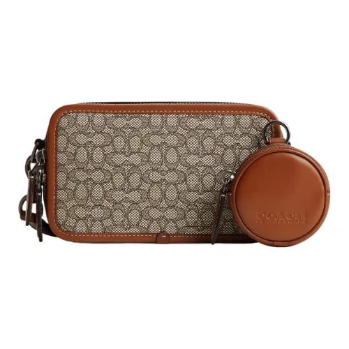 COACH Charter Жаккард Телячья кожа Сумка через плечо Маленькая Мужская Коричневая и Серая