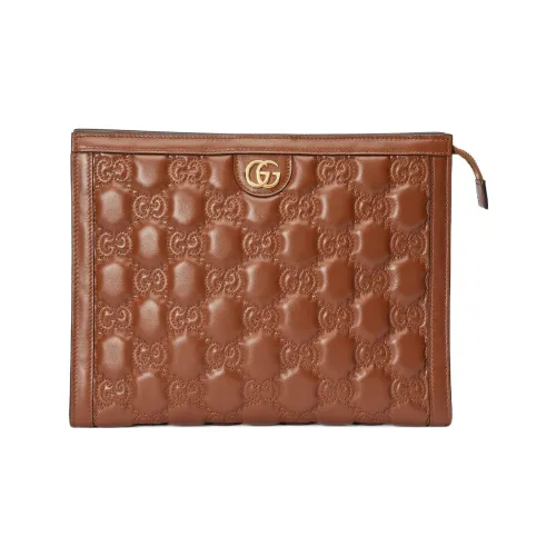 GUCCI GG Matelassé Кожа Туалетная сумка Клатч Маленький Унисекс Коричневый