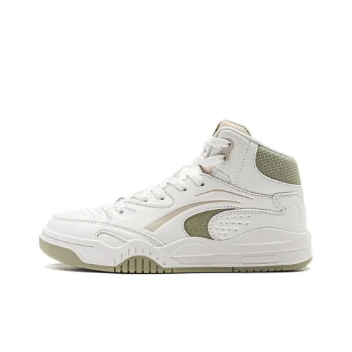 LiNing Mobara Slip-resistant Abrasion-resistant Breathable High-top Skateboarding Shoes Women's White Green LiNing Mobara Противоскользящие Износостойкие Дышащие Высокие Кроссовки для Скейтбординга Женские Белые Зеленые