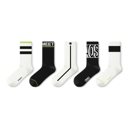 PRIMEET Черный Белый Спортивные Носки 5 Пачек Мужские Носки MID до Икры