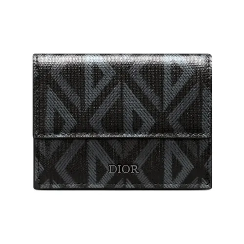 DIOR CD Diamond Холст с Гладкой Телячьей Кожей Кошелек Мужской Черный