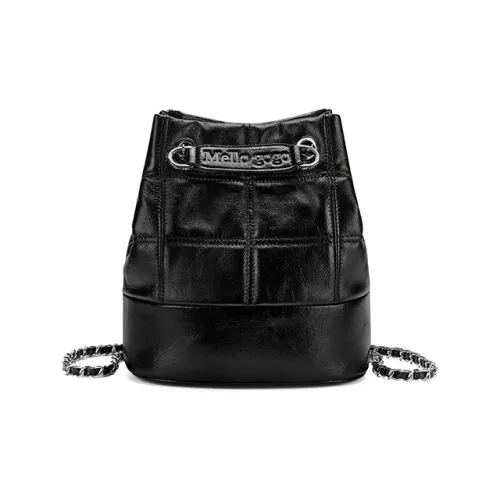 MELLO GOGO Корова Кожа Ведро-Формовая Сумка Рюкзак Плечевая Сумка Маленькая Унисекс Чисто Черный Серебряный