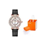 Золотой корпус, белый перламутровый циферблат, черный ремешок