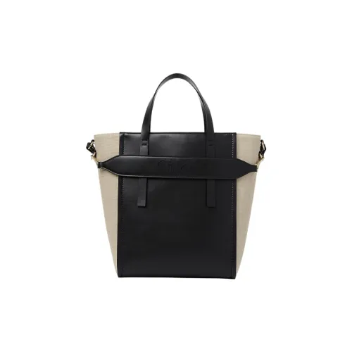 Chloe Яркий Телячья кожа с Льняная ткань Тоут Сумка Сумка для покупок Сумка через плечо Сумка Средний Женские Черный