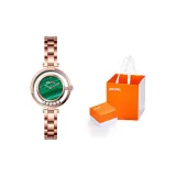 Золотой корпус, зеленый циферблат с павлиним узором, стальной браслет