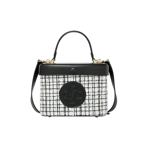 FOXER Microfiber Synthetic Leather Mosaic Fabric Box Bag Shoulder Bag Small Women's Black White Pink