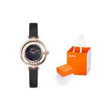 Золотой корпус, черный циферблат, черный кожаный ремешок