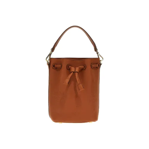 MCM Dessau Series Кожа Ведрообразная Сумка Сумка Сумка через плечо Сумка через плечо Мини Женская Коричневая