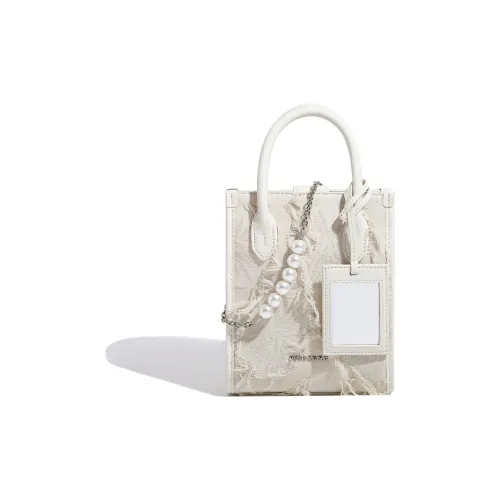 Miss Kung Холст с кожей Сумка из холста Тоут Сумка Сумка для покупок Сумка с цепочкой Жемчужная Сумка Мини Сумка Women's White