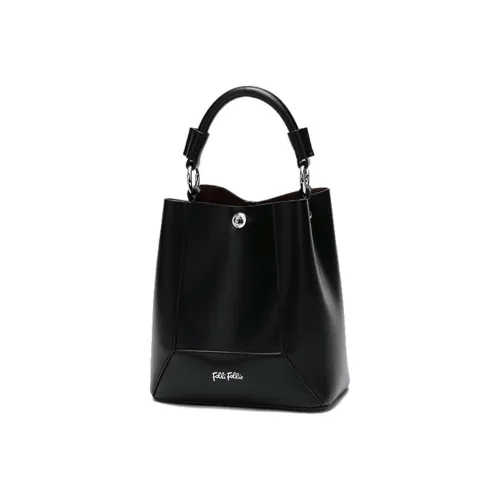 Folli Follie Корова Кожа Ведро-Формовая Буква Сумка Ручная Сумка Сумка через плечо Мини Женская Черный Экрю Печенье