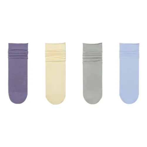 Henny Rue 4 шт Темно-фиолетовый + Желто-кремовый + Шалфейно-зеленый + Туманно-голубой Женские носки MID до икры