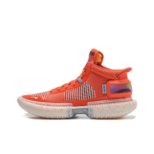 LiNing Badfive 3 Ultra Neon Шокабойн Антислип MID Топ Баскетбольные кроссовки Мужские Яркий Томатный Красный