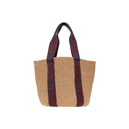 Chloe Woody Телячья кожа Корзина Сумка Одно плечо Сумка Большая Женская Фуксия Натуральный